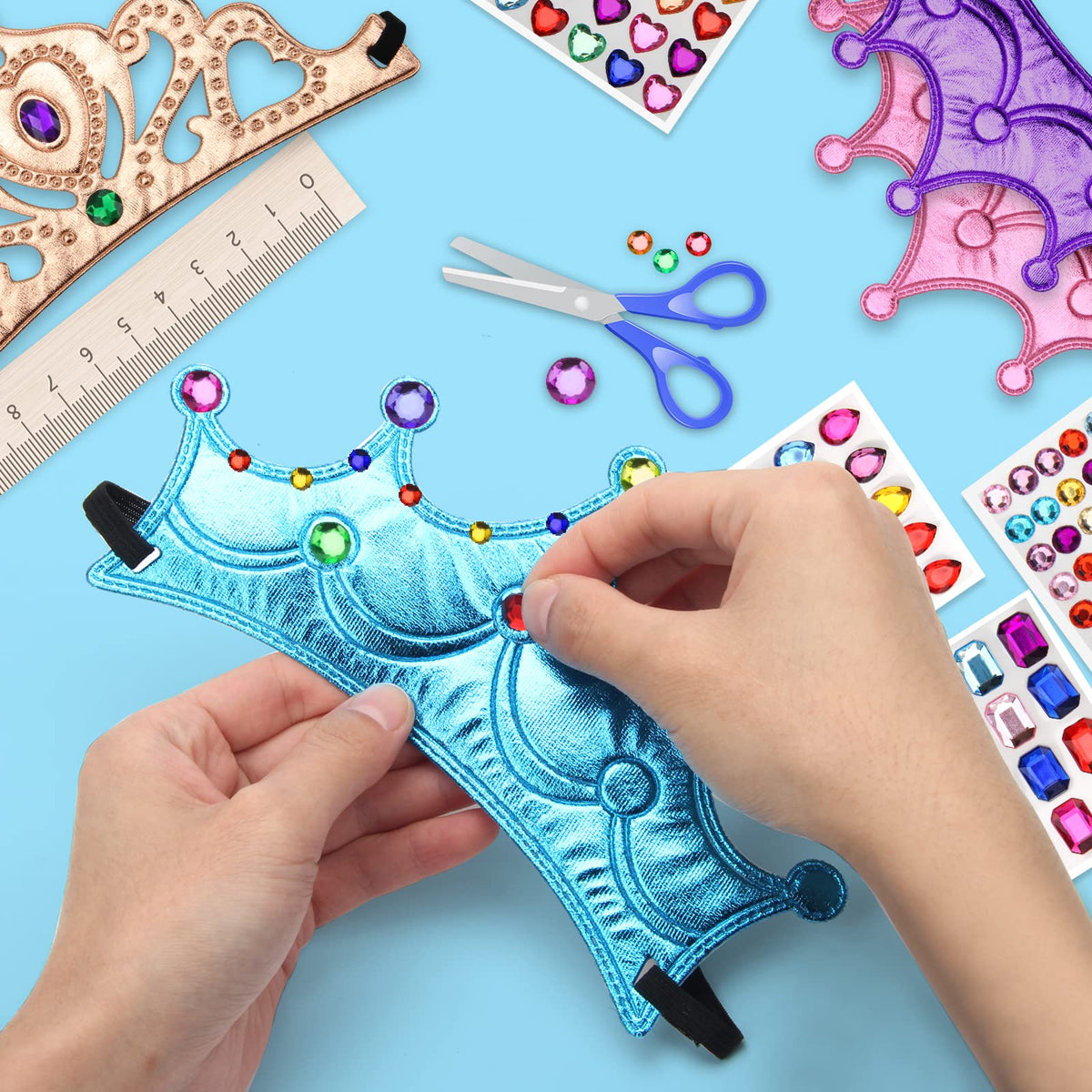 AHIER 16-Piece Foam Crowns Set – DIY Princess Tiaras with Diamond Sticker Accessories