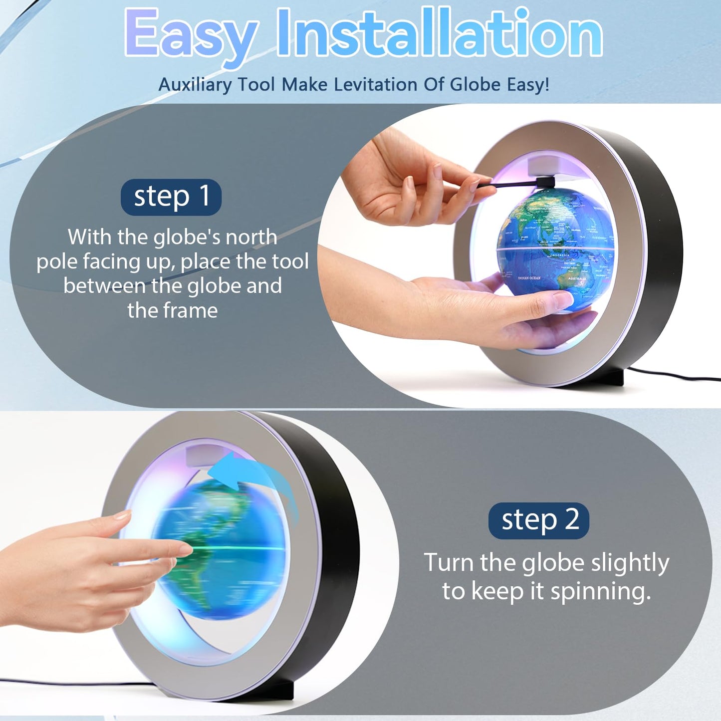Ahilzam Magnetic Levitating Globe — Floating Globe with LED Lights & Touch Control