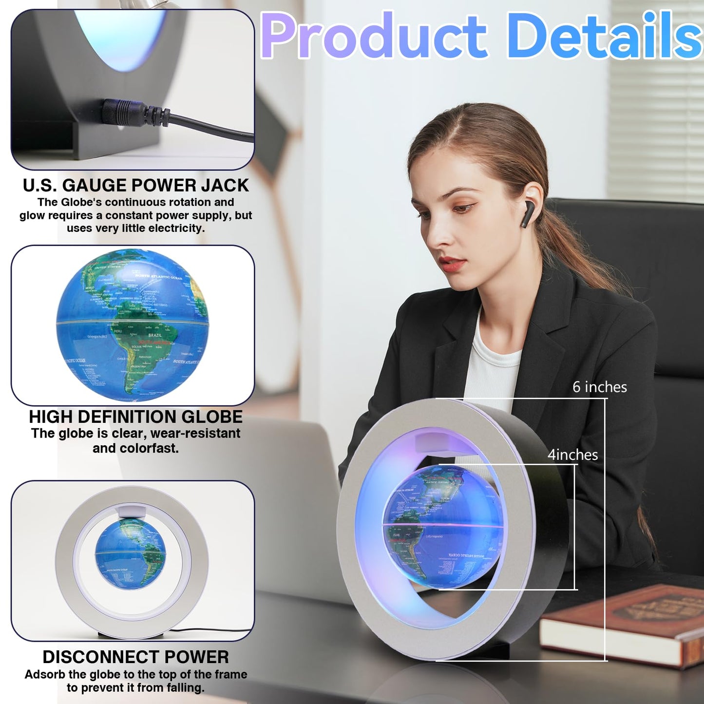 Ahilzam Magnetic Levitating Globe — Floating Globe with LED Lights & Touch Control