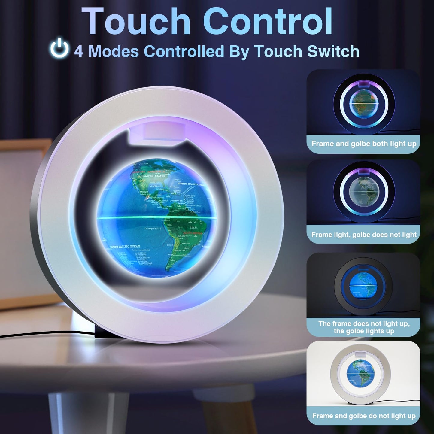 Ahilzam Magnetic Levitating Globe — Floating Globe with LED Lights & Touch Control