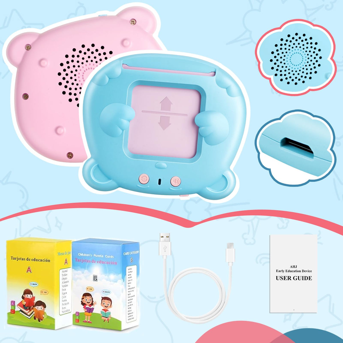 AHJ Talking Flash Cards for Toddlers – 510 Words, English & Spanish | Montessori Language Toy