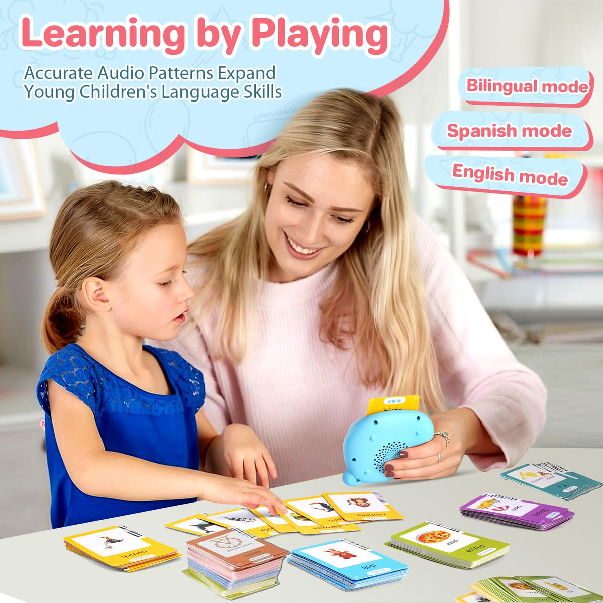 AHJ Talking Flash Cards for Toddlers – 510 Words, English & Spanish | Montessori Language Toy