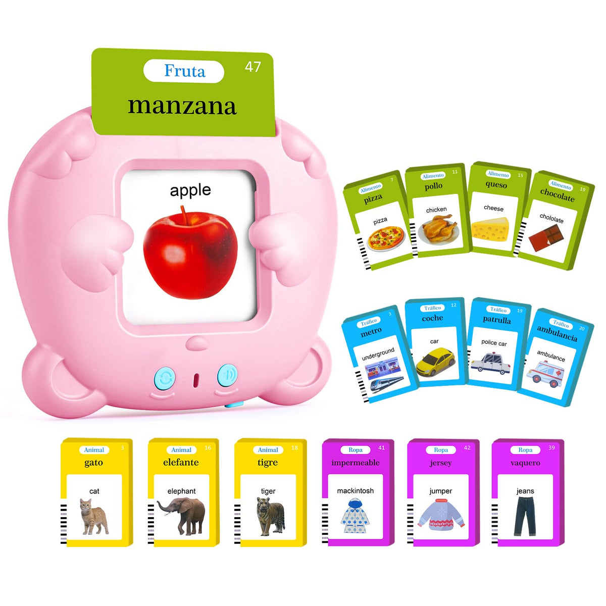 AHJ Talking Flash Cards for Toddlers – 510 Sight Words, Bilingual English & Spanish, Montessori Learning Toy