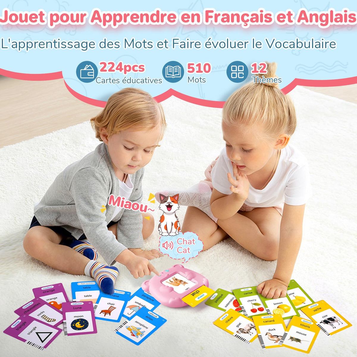 AHJ Talking Flash Cards for Toddlers – 510 Sight Words, Bilingual English & Spanish, Montessori Learning Toy