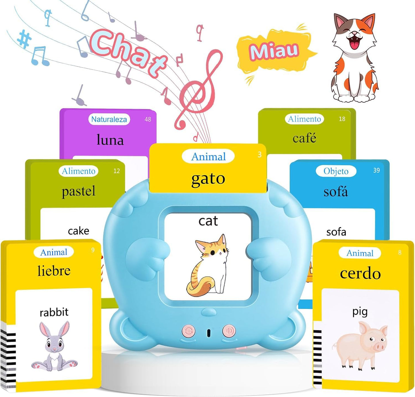AHJ Talking Flash Cards for Toddlers – Bilingual English & Spanish Learning Toys (224 Words)