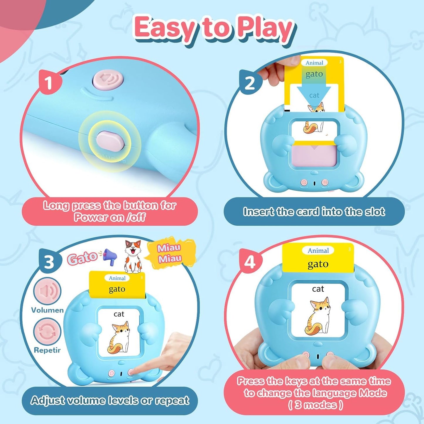 AHJ Talking Flash Cards for Toddlers – Bilingual English & Spanish Learning Toys (224 Words)