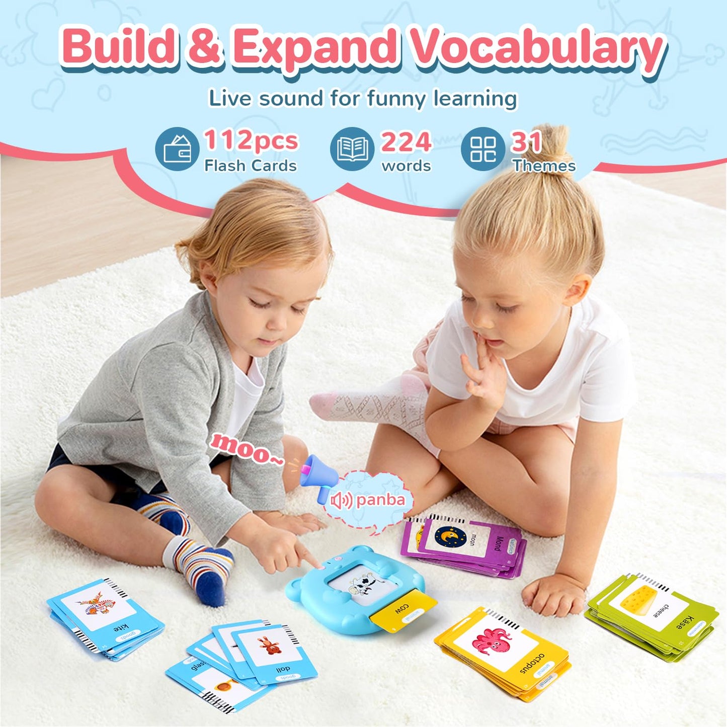 AHJ Talking Flash Cards for Toddlers – Bilingual English & Spanish Learning Toys (224 Words)