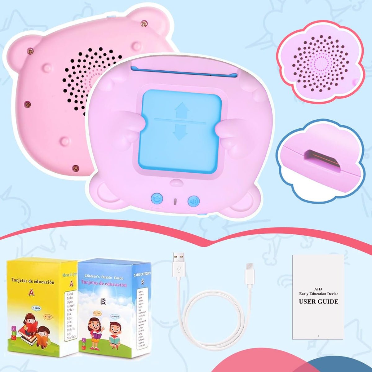 AHJ Talking Flash Cards for Toddlers – 510 Sight Words, Bilingual English & Spanish, Montessori Learning Toy