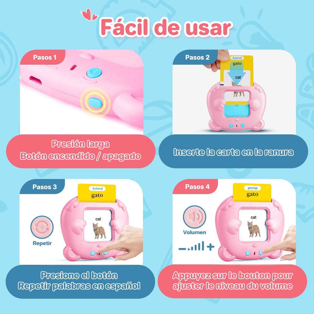AHJ Talking Flash Cards for Toddlers – 510 Sight Words, Bilingual English & Spanish, Montessori Learning Toy
