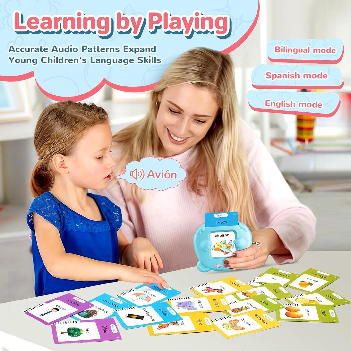 AHJ Talking Flash Cards for Toddlers – Bilingual English & Spanish Learning Toys (224 Words)