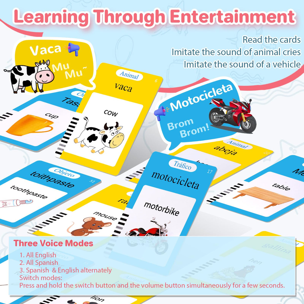AHJ Talking Flash Cards for Toddlers – 510 Sight Words, Bilingual English & Spanish, Montessori Learning Toy