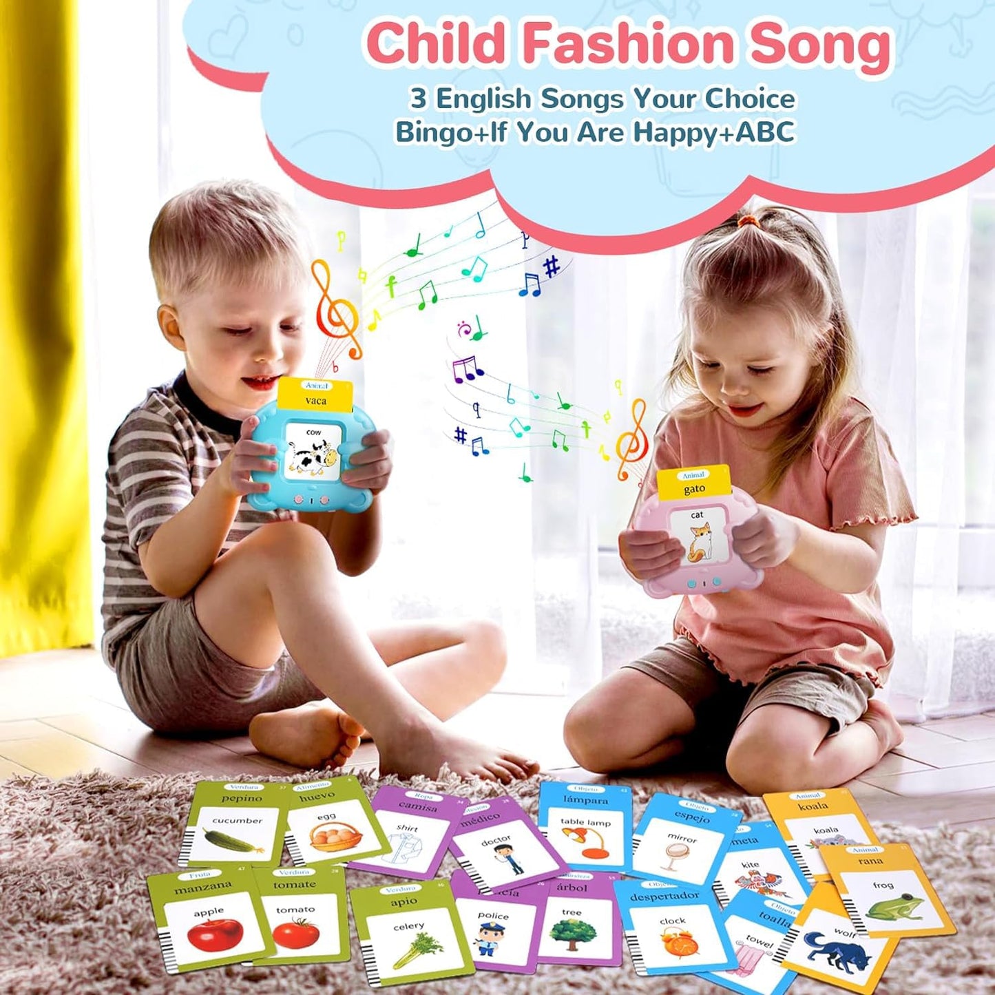 AHJ Talking Flash Cards for Toddlers – Bilingual English & Spanish Learning Toys (224 Words)