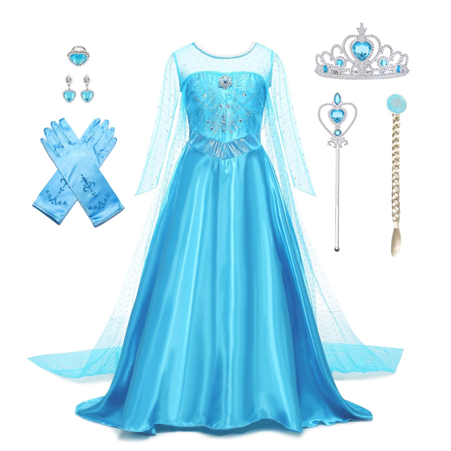 AHLPO Elsa Dress for Girls – Princess Costume with Accessories for Play, Halloween & Parties