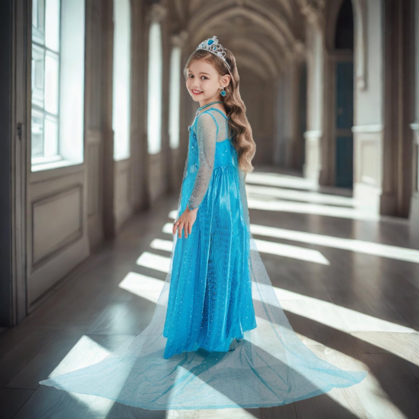AHLPO Elsa Dress for Girls – Princess Costume with Accessories for Play, Halloween & Parties