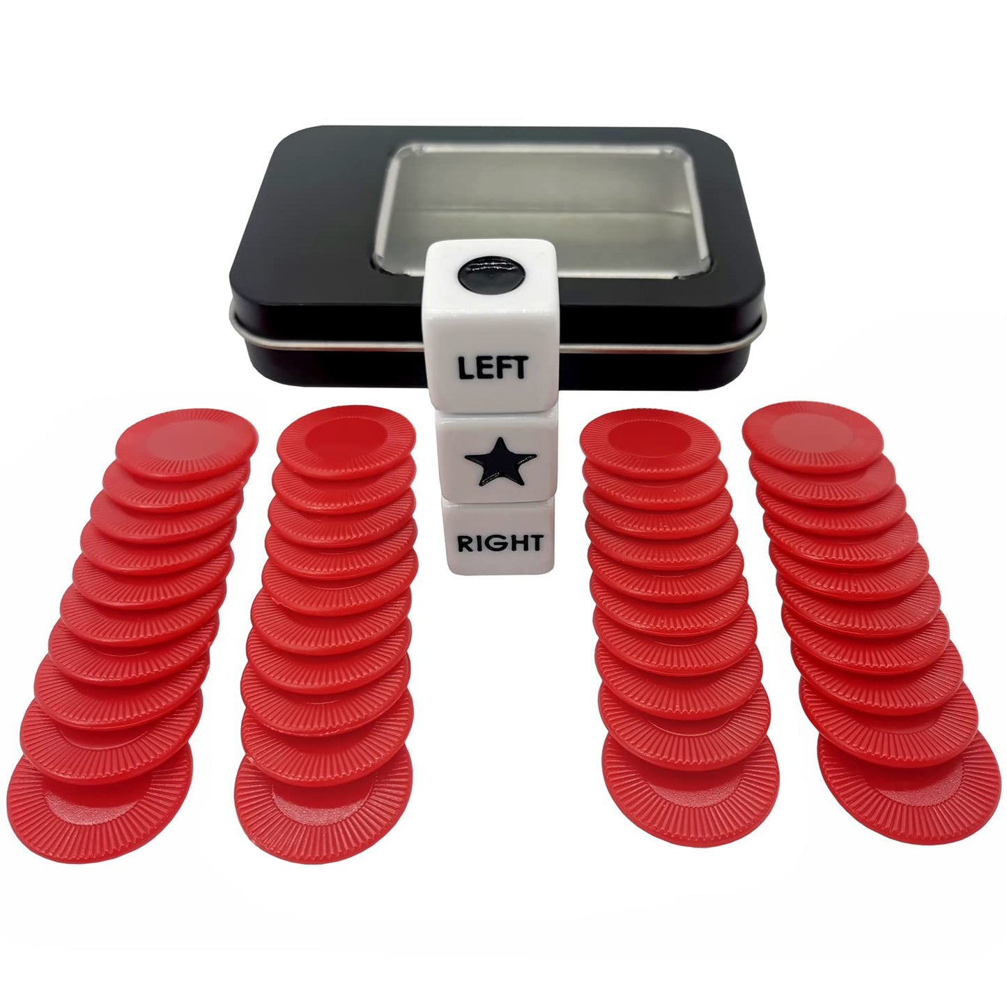 Ahoper Left Right Center Dice Game Prime Set 3 Dice 40 Red Chips