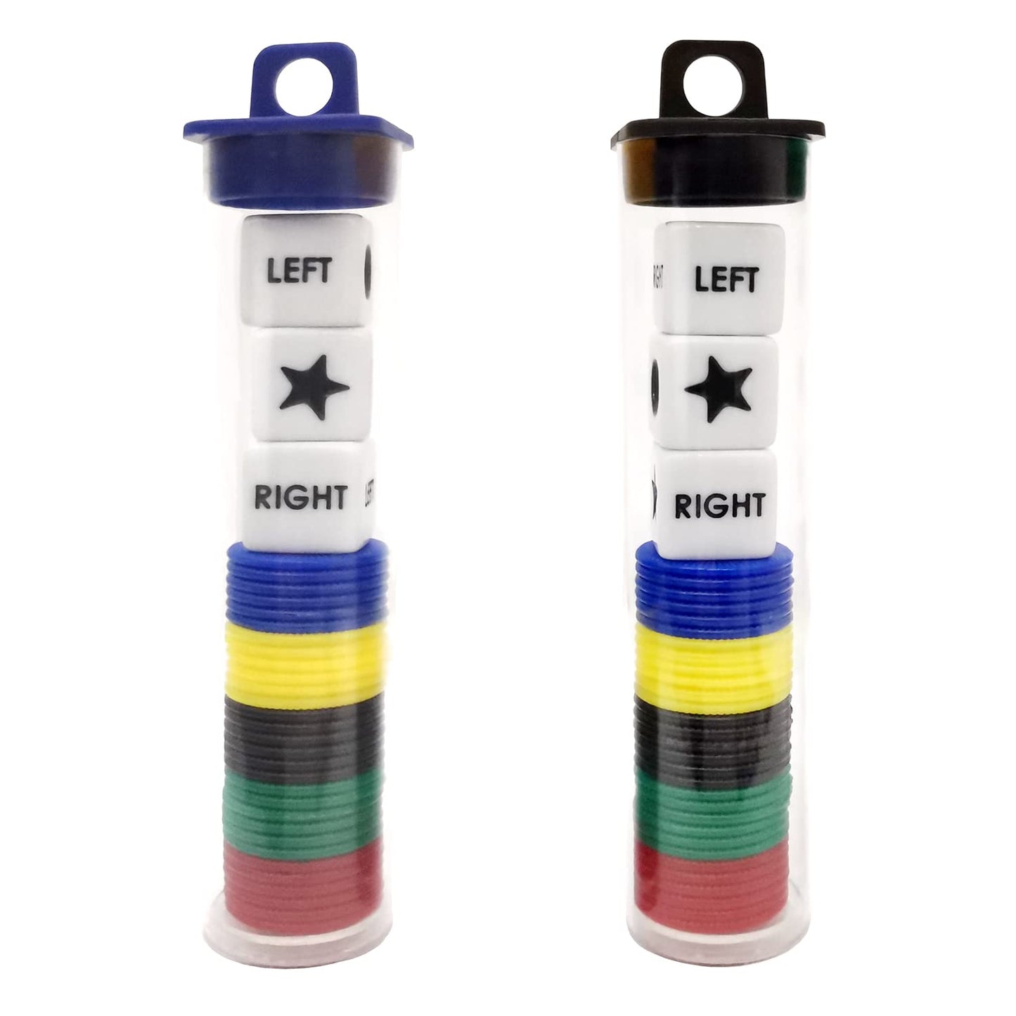 Ahoper Left Right Center Dice Game Prime Set Bundle – 2-Pack, 3 Dice + 30 Chips, Travel Round Tube