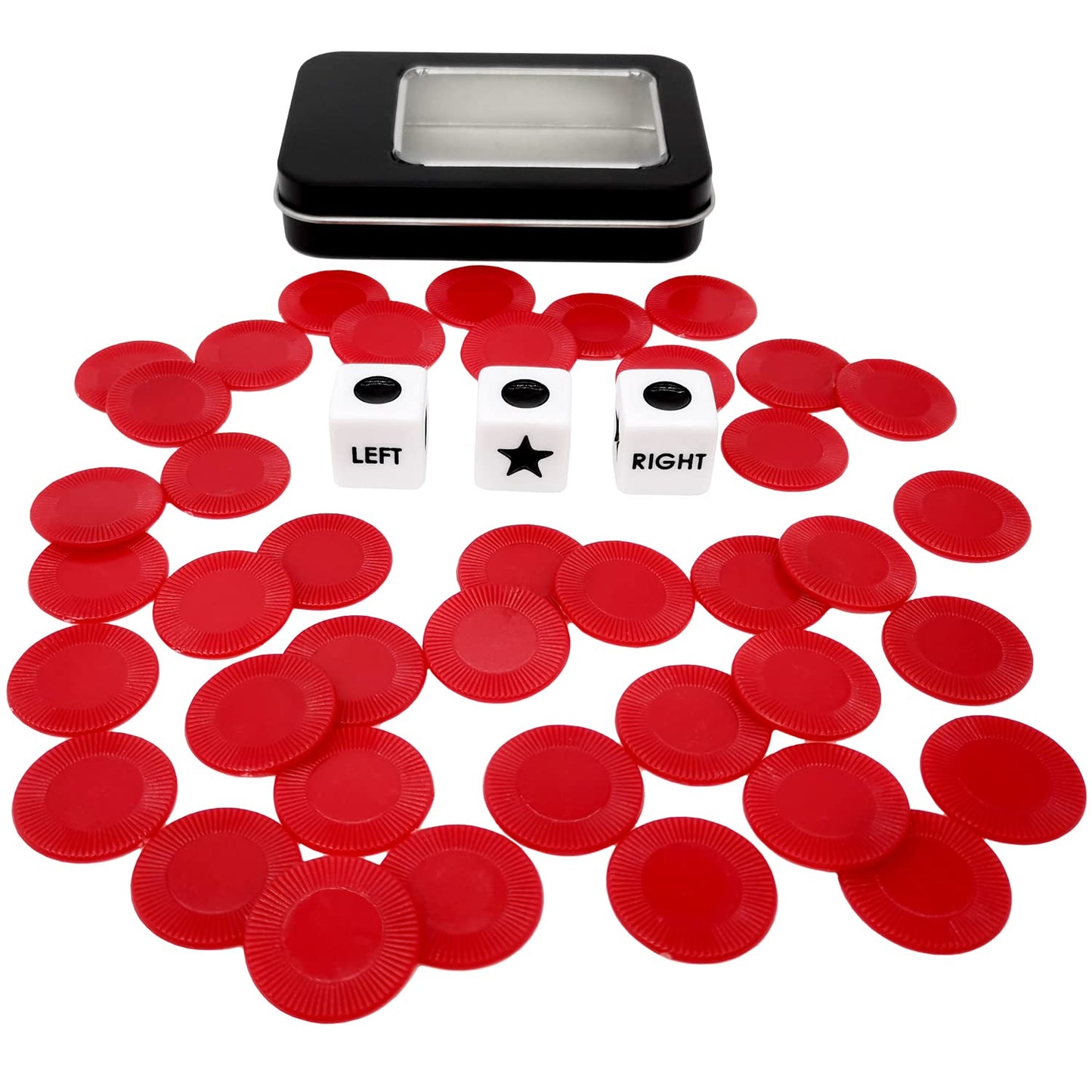 Ahoper Left Right Center Dice Game Prime Set 3 Dice 40 Red Chips