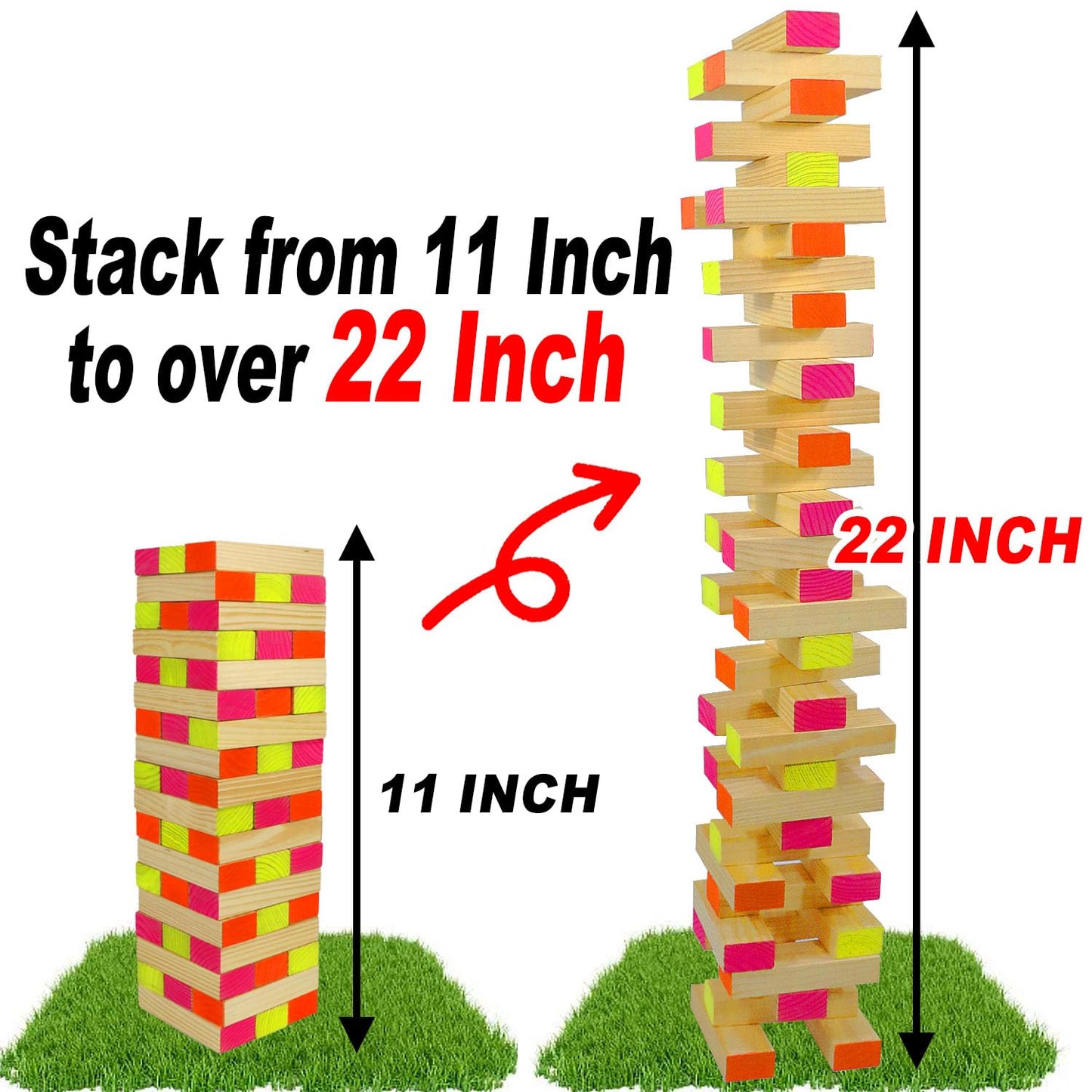 Ahuimeius 54-Piece Glow Tumble Tower - Blacklight Indoor/Outdoor Family Game Night