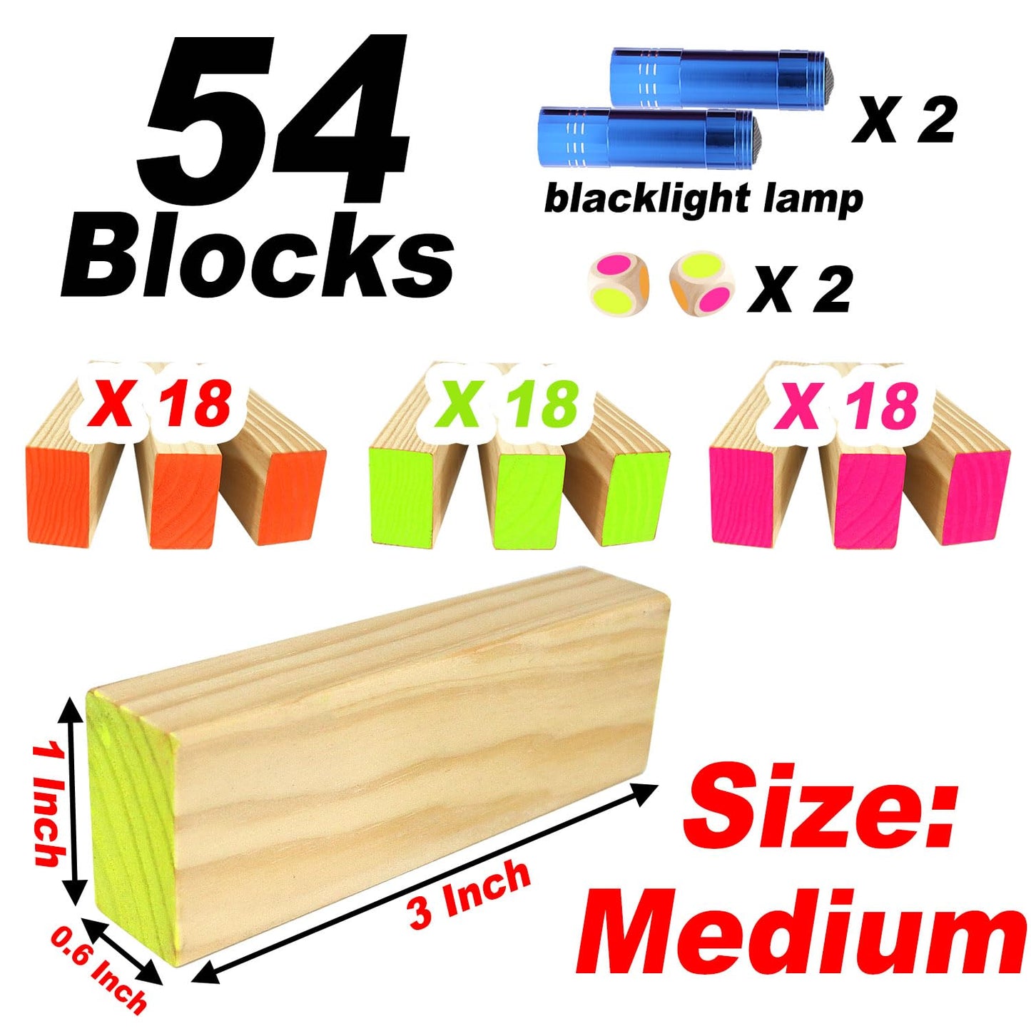 Ahuimeius 54-Piece Glow Tumble Tower - Blacklight Indoor/Outdoor Family Game Night