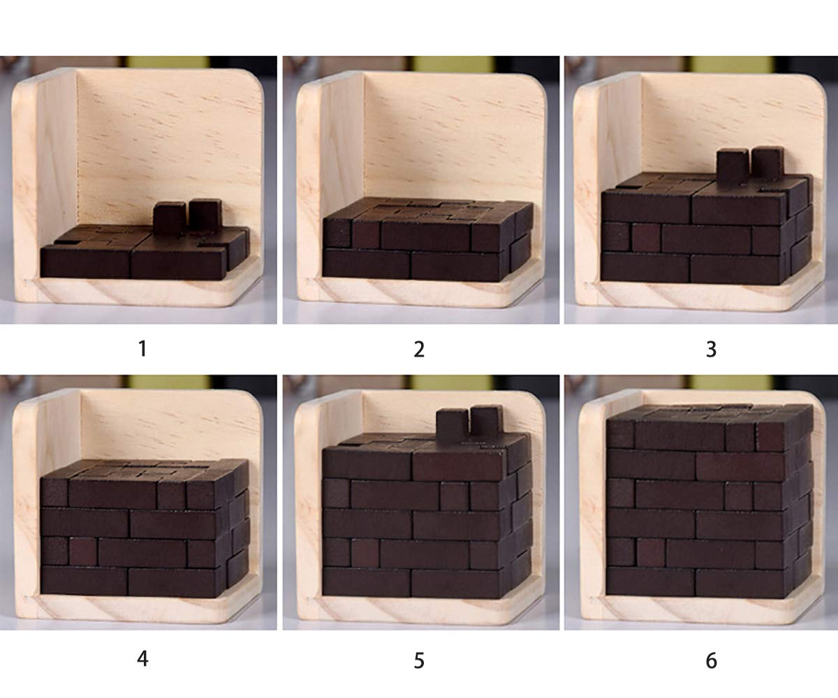 Ahyuan Wooden Brain Teaser Cube – T-Shaped Puzzle for Kids & Adults (Coffee)