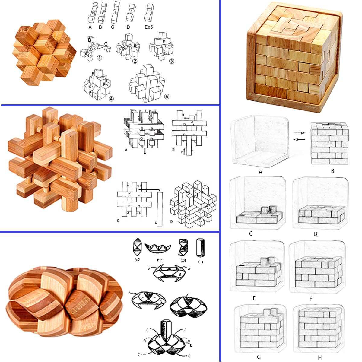 Ahyuan 18-Pack Wooden Brain Teaser Puzzles – Gift Box Included | Bamboo Burr Puzzles for Kids & Adults
