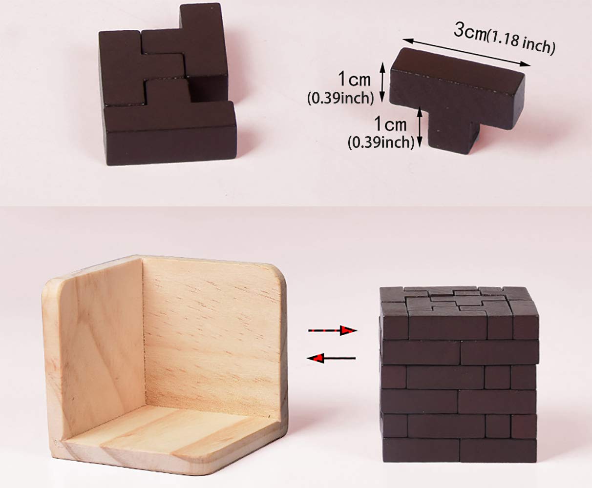 Ahyuan Wooden Brain Teaser Cube – T-Shaped Puzzle for Kids & Adults (Coffee)