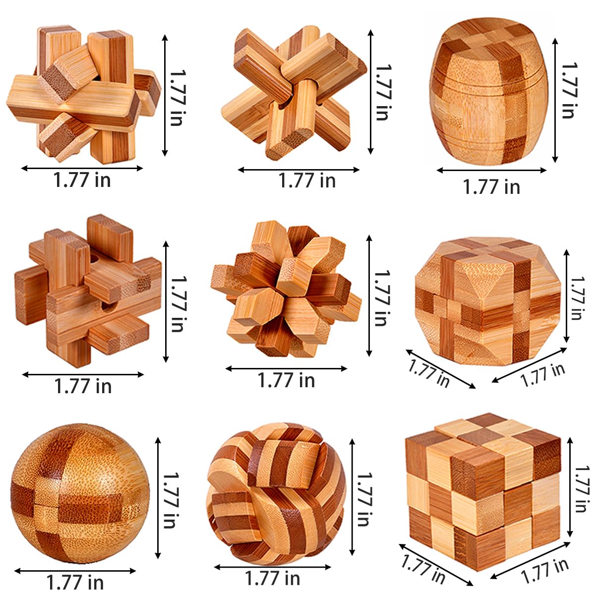 Ahyuan 18-Pack Wooden Brain Teaser Puzzles – Gift Box Included | Bamboo Burr Puzzles for Kids & Adults