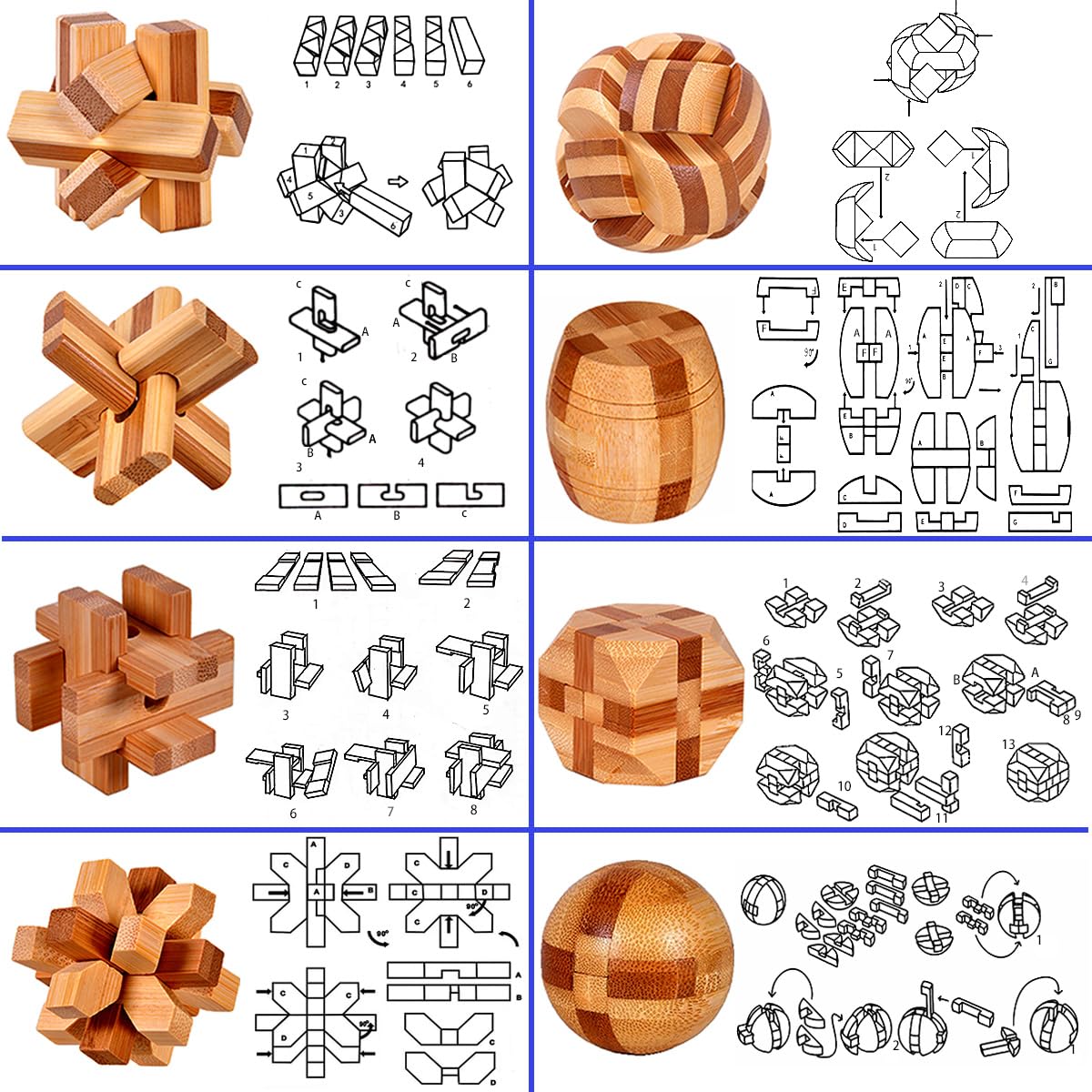 Ahyuan 18-Pack Wooden Brain Teaser Puzzles – Gift Box Included | Bamboo Burr Puzzles for Kids & Adults