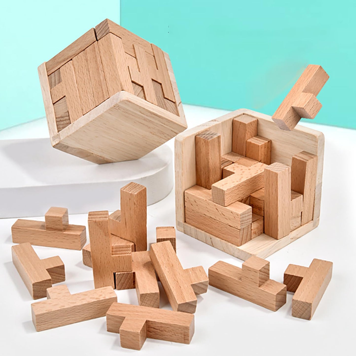Ahyuan Wooden Brain Teaser Cube – T-Shaped Interlocking Puzzle for Kids & Adults