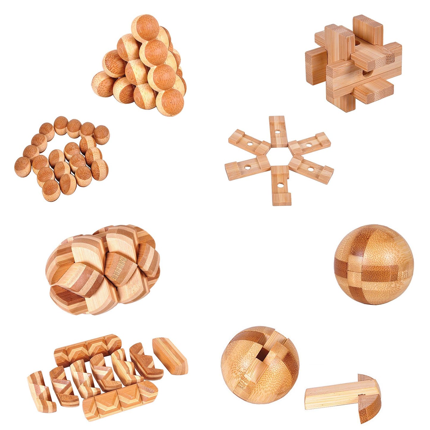 Ahyuan 18-Pack Wooden Brain Teaser Puzzles – Gift Box Included | Bamboo Burr Puzzles for Kids & Adults