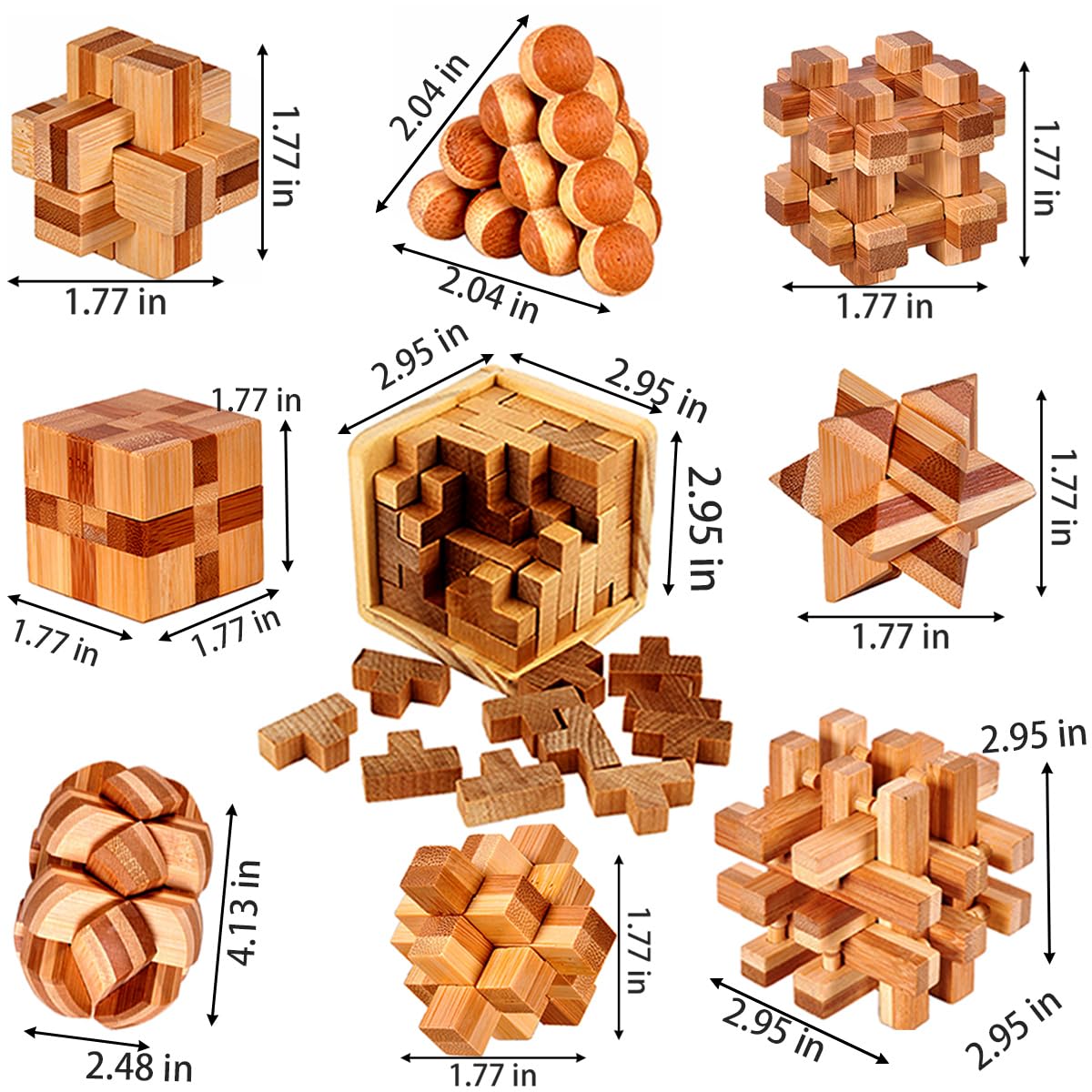 Ahyuan 18-Pack Wooden Brain Teaser Puzzles – Gift Box Included | Bamboo Burr Puzzles for Kids & Adults