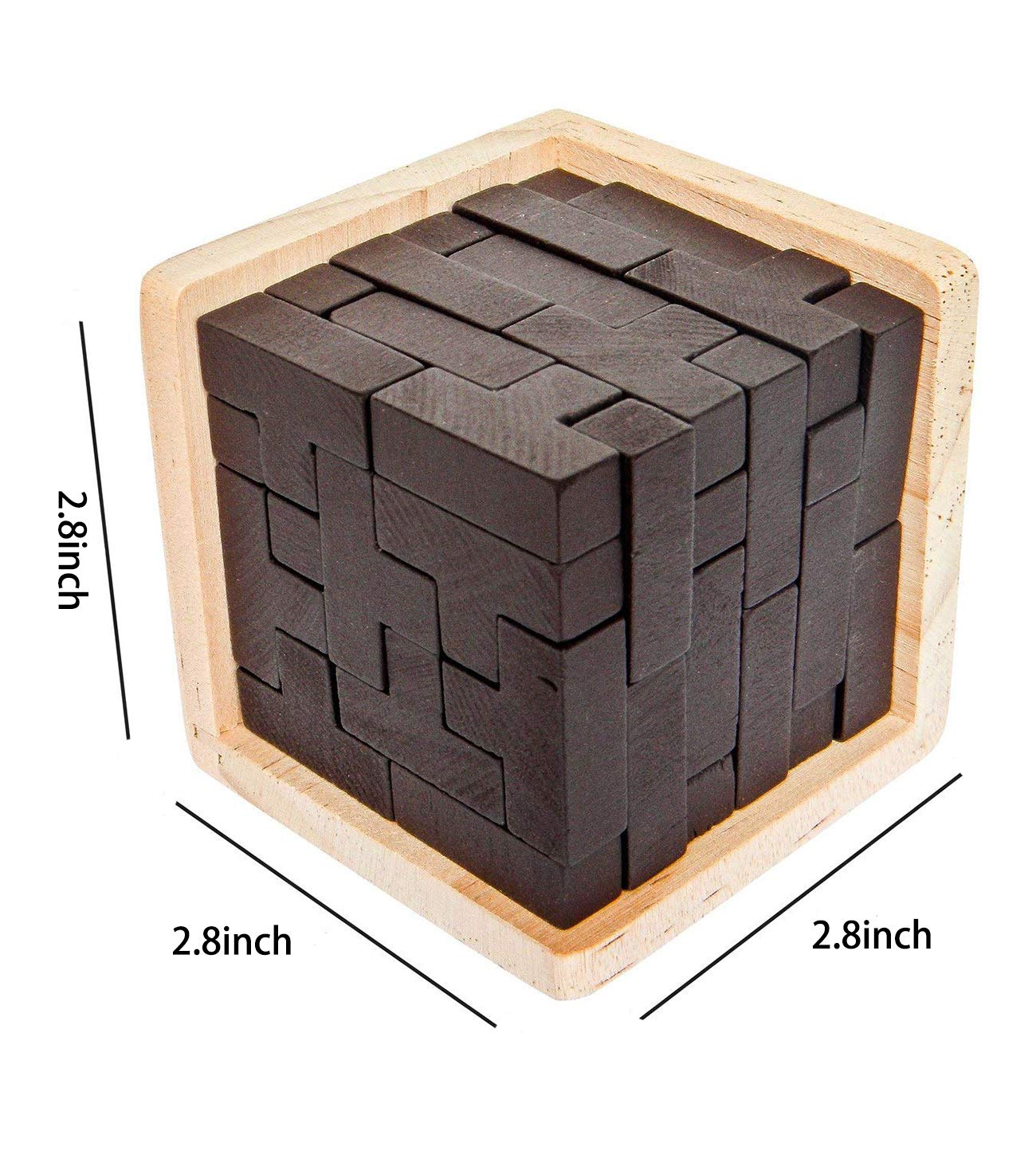 Ahyuan Wooden Brain Teaser Cube – T-Shaped Puzzle for Kids & Adults (Coffee)