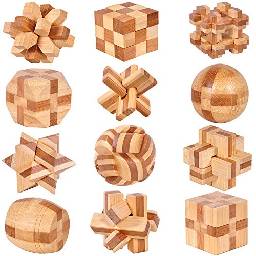 Ahyuan 18-Pack Wooden Brain Teaser Puzzles – Gift Box Included | Bamboo Burr Puzzles for Kids & Adults