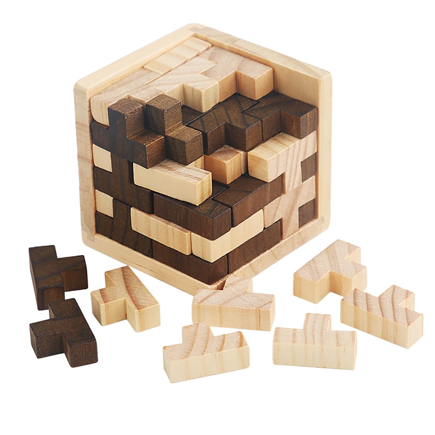 Ahyuan Wooden Brain Teaser Puzzle Cube – T-Shaped Jigsaw for Kids & Adults