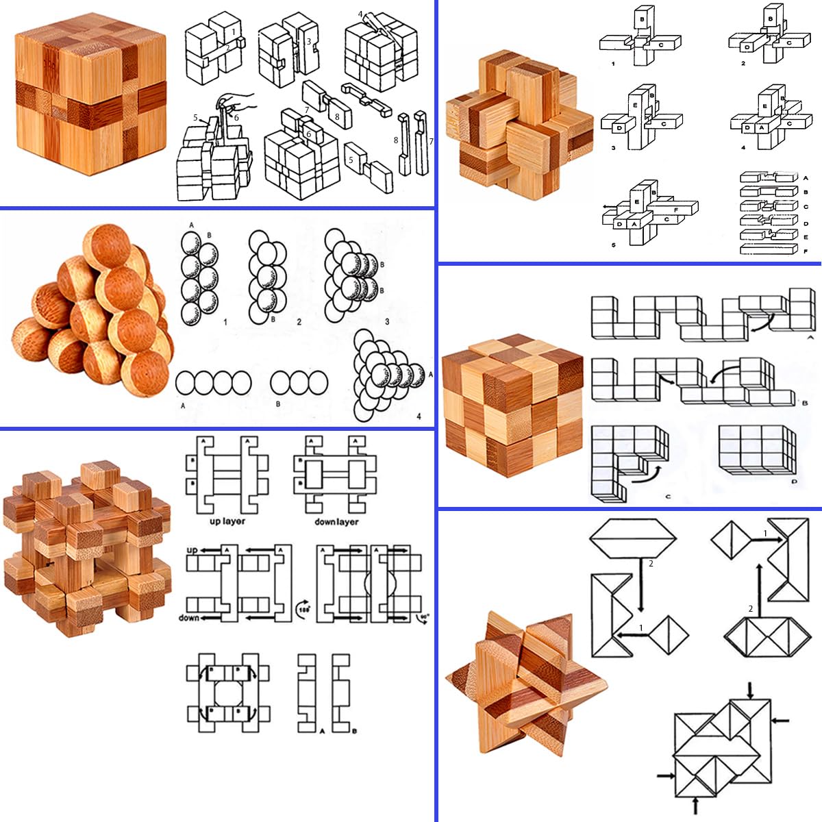 Ahyuan 18-Pack Wooden Brain Teaser Puzzles – Gift Box Included | Bamboo Burr Puzzles for Kids & Adults