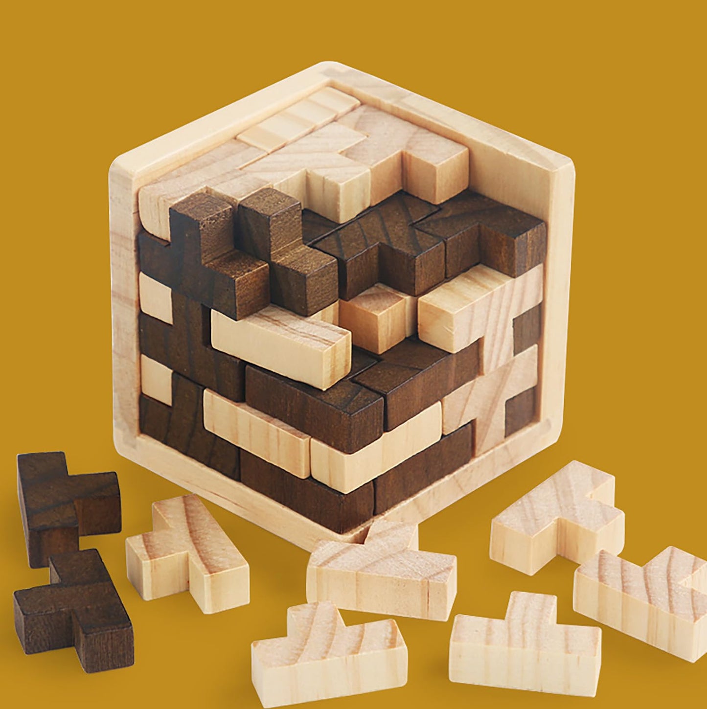 Ahyuan Wooden Brain Teaser Puzzle Cube – T-Shaped Jigsaw for Kids & Adults
