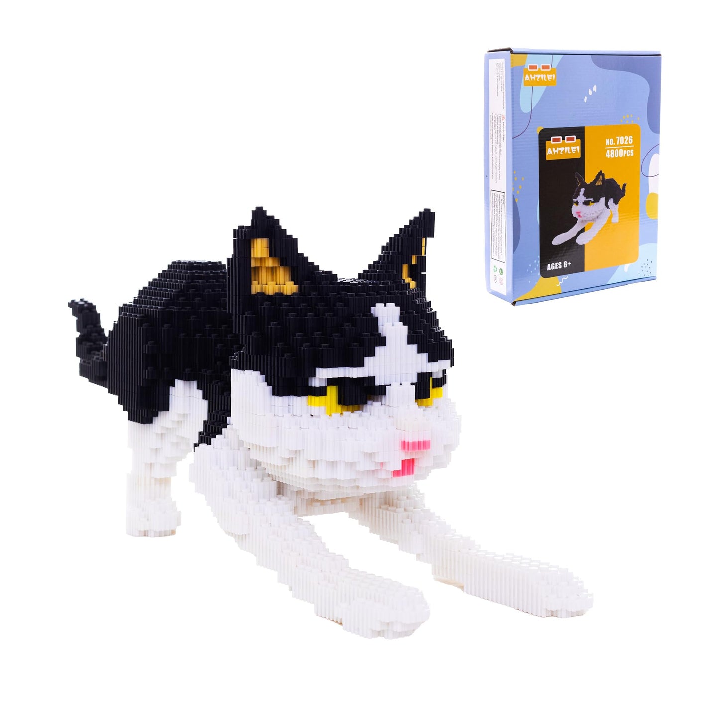 AHZILEI Cow Cat Micro Building Blocks Kit — 4800-Piece 3D Model for Adults & Kids