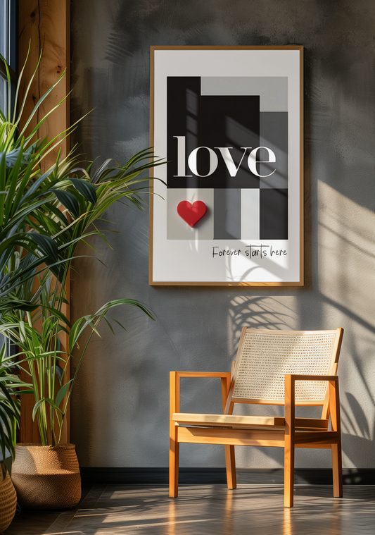 Minimalist Romantic Wall Art - Forever Starts Here Love Poster