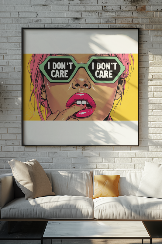 Bold Motivational Print -I Don't Care Wall Art
