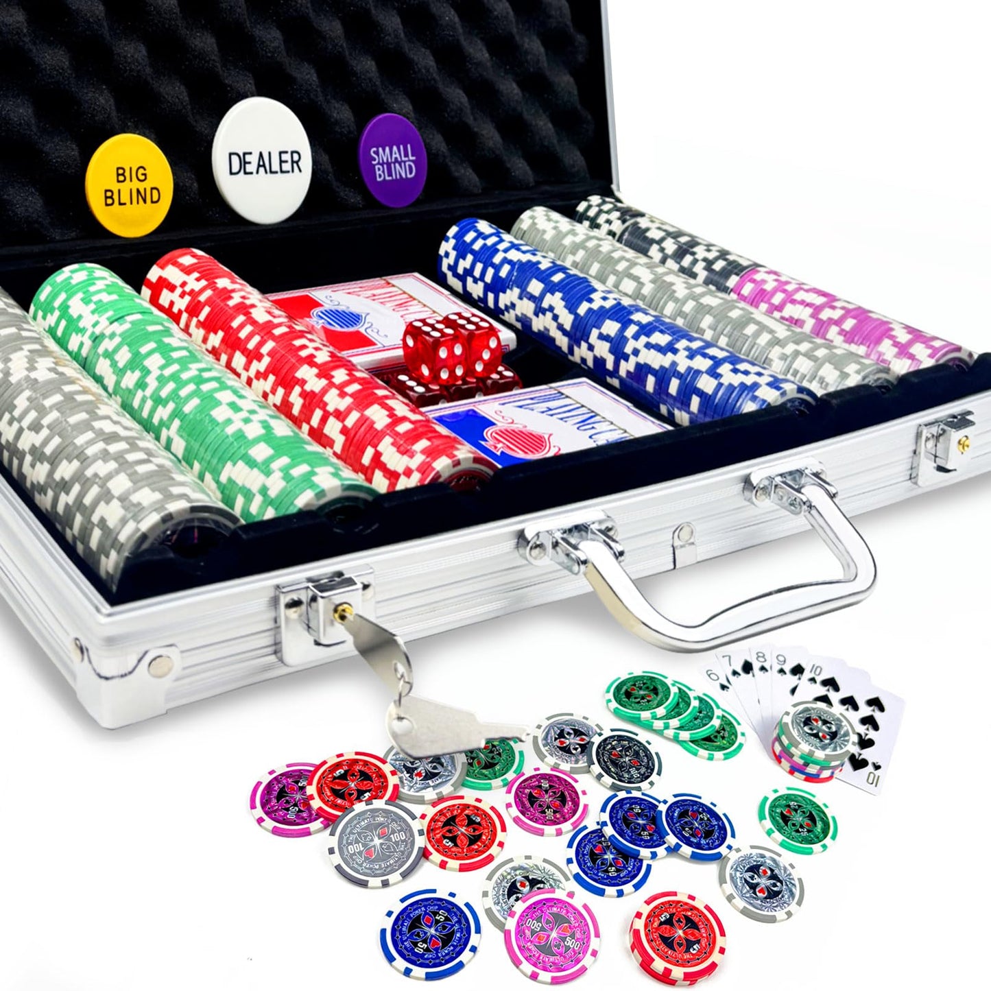 AIBETOMG Poker Chips with Numbers – 300Pcs Set in Aluminum Travel Case, 11g Casino Chips for Texas Hold'em & Blackjack