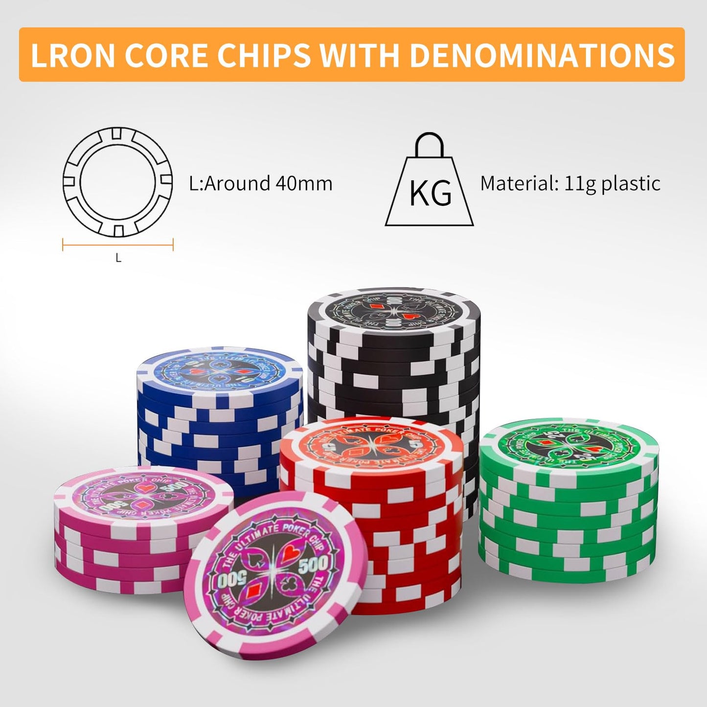 AIBETOMG Poker Chips with Numbers – 300Pcs Set in Aluminum Travel Case, 11g Casino Chips for Texas Hold'em & Blackjack
