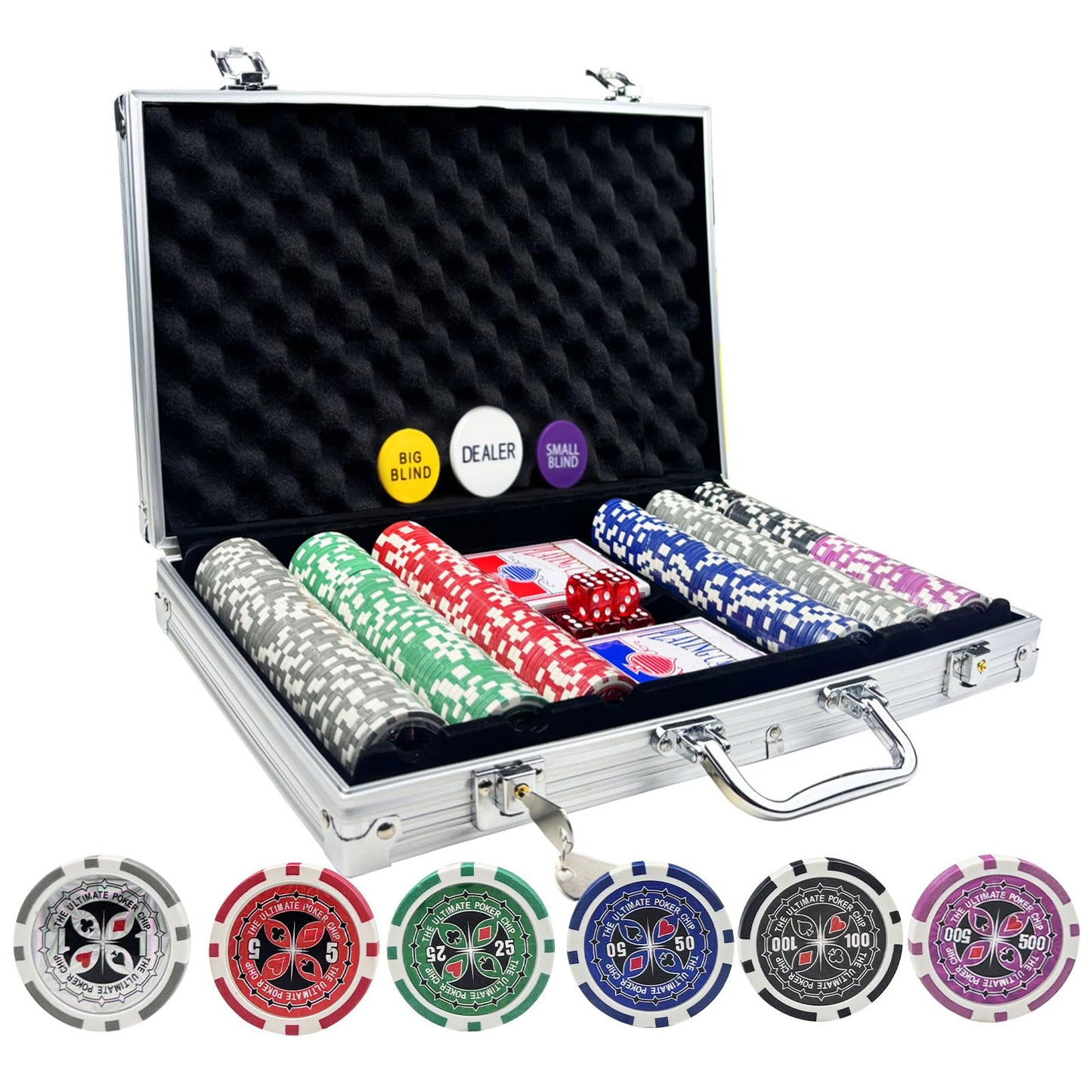 AIBETOMG Poker Chips with Numbers – 300Pcs Set in Aluminum Travel Case, 11g Casino Chips for Texas Hold'em & Blackjack