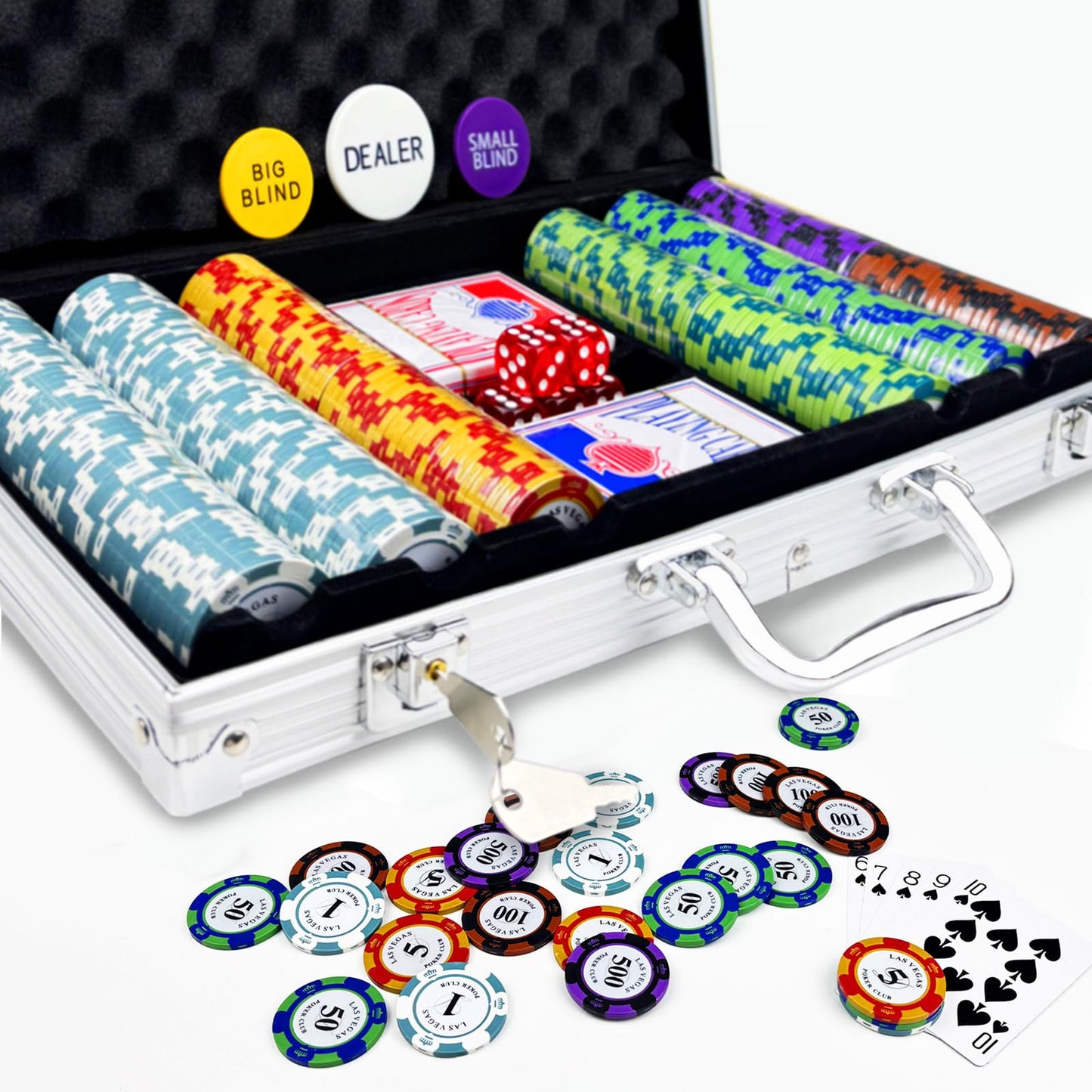 AIBETOMG Poker Chips 300 Pcs Clay Set with Aluminum Case – Texas Hold'em & Blackjack