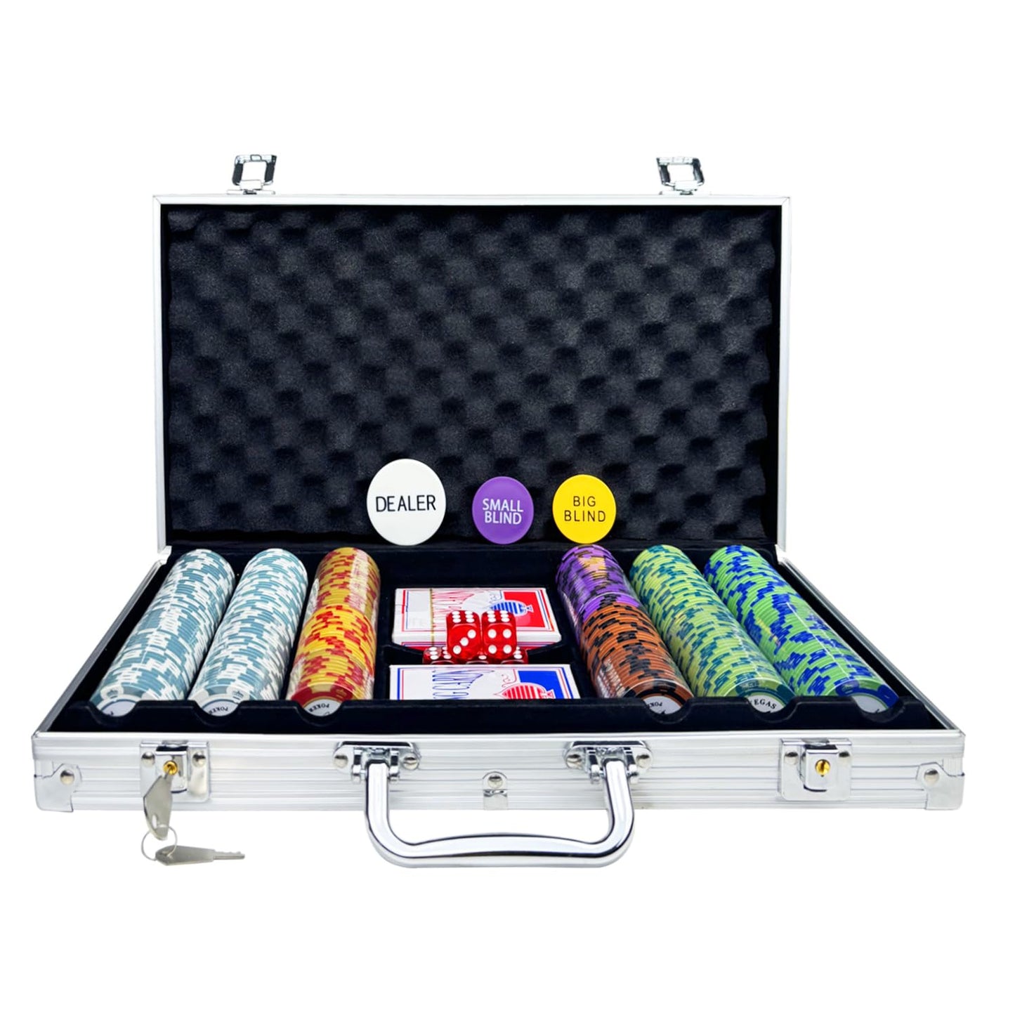 AIBETOMG Poker Chips 300 Pcs Clay Set with Aluminum Case – Texas Hold'em & Blackjack