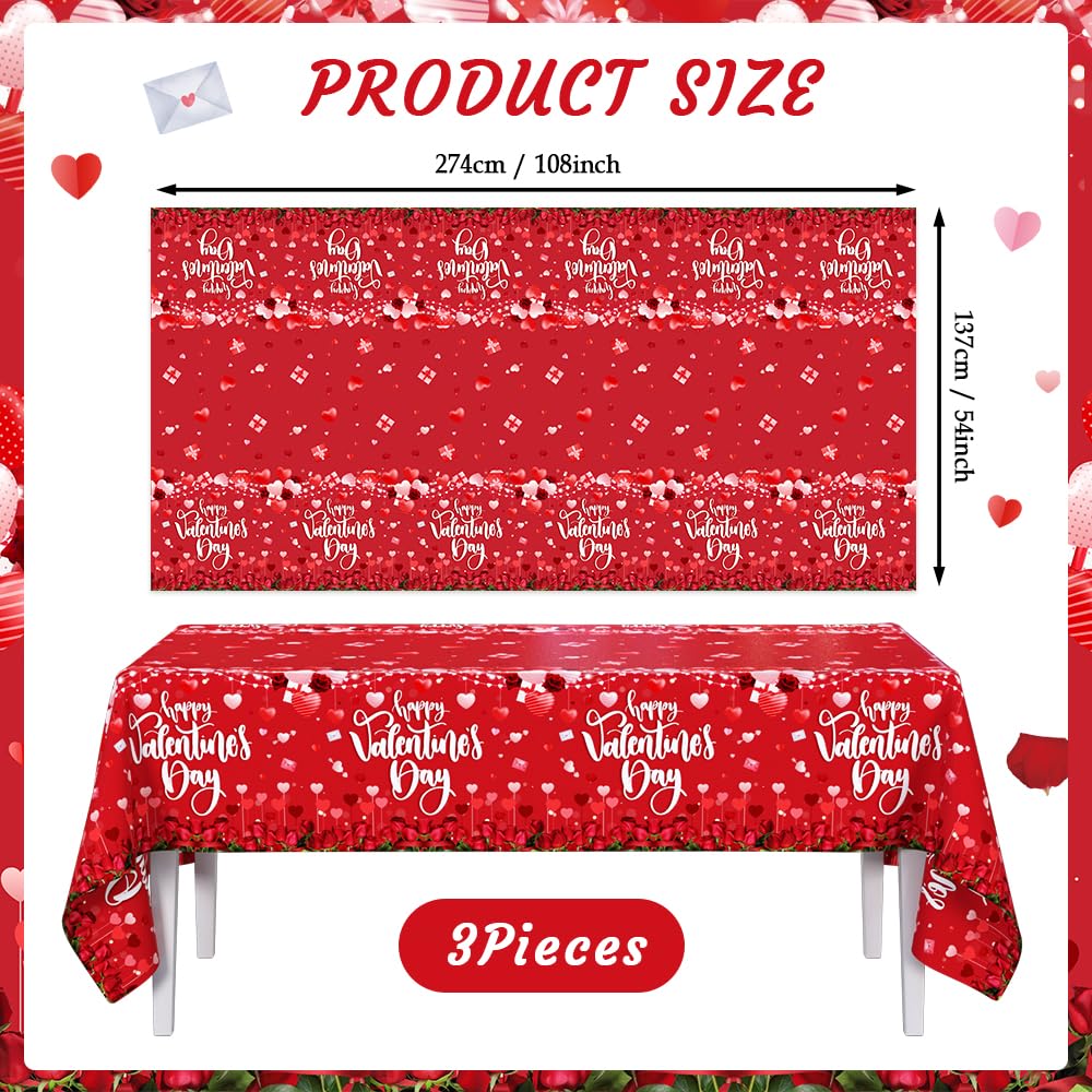 AIBIIN 3-Pack Red Valentines Tablecloths | 54 x 108 in Disposable Table Covers for Valentine's Day