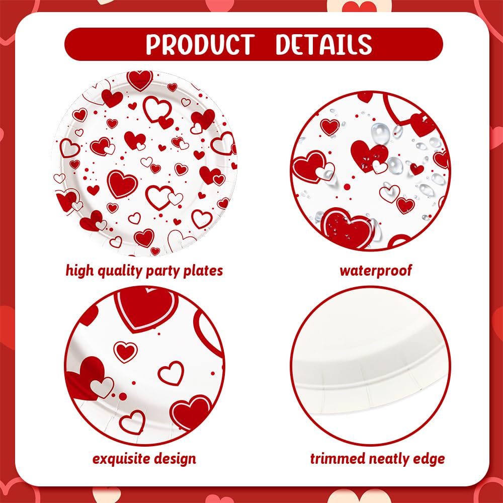 AIBIIN 112 PCS Valentines Day Plates & Napkins Set — Red Heart, Galentine's Day Serves 16