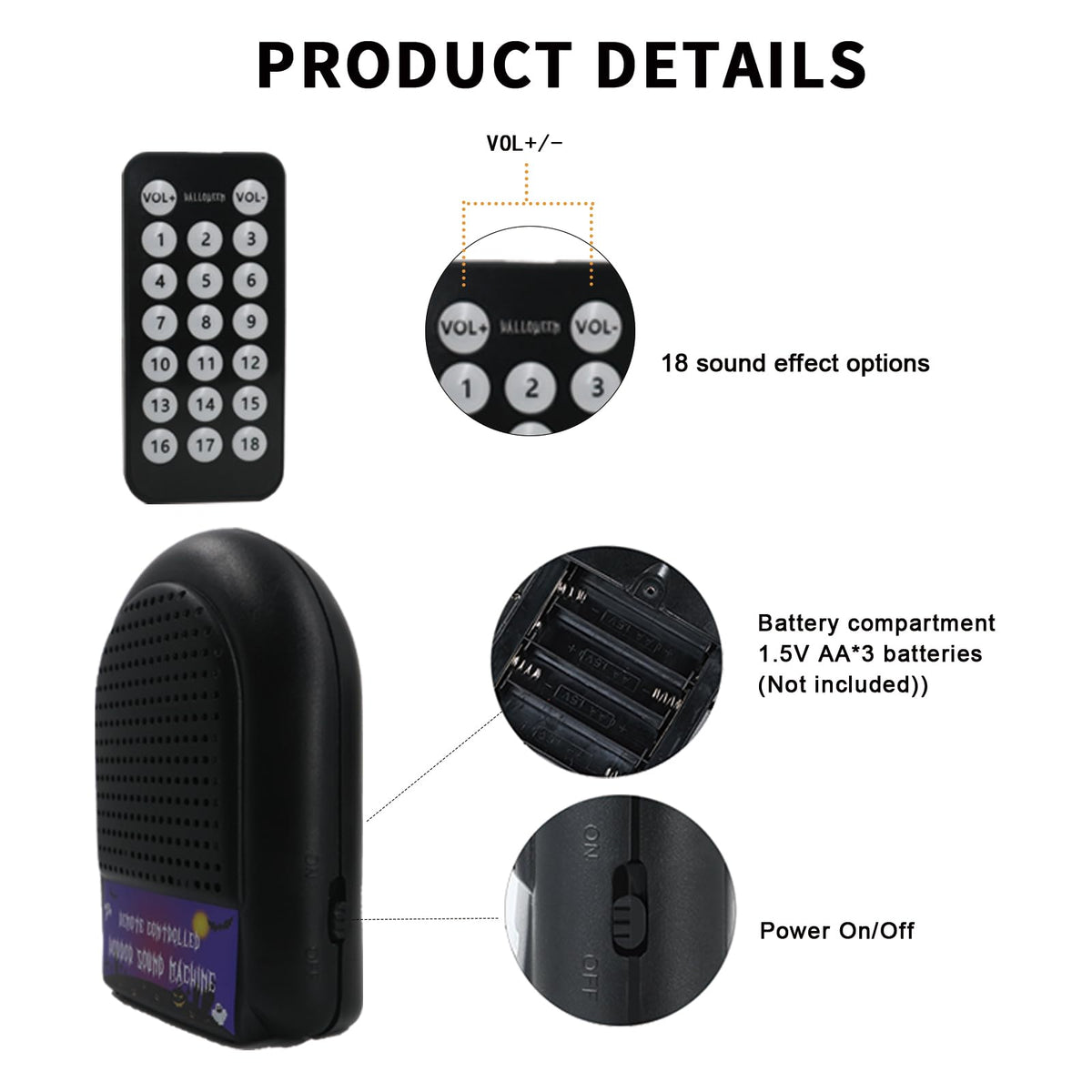 Aibitu Remote-Controlled Horror Sound Machine – 18 Voices, Office Prank & Ambient Effects