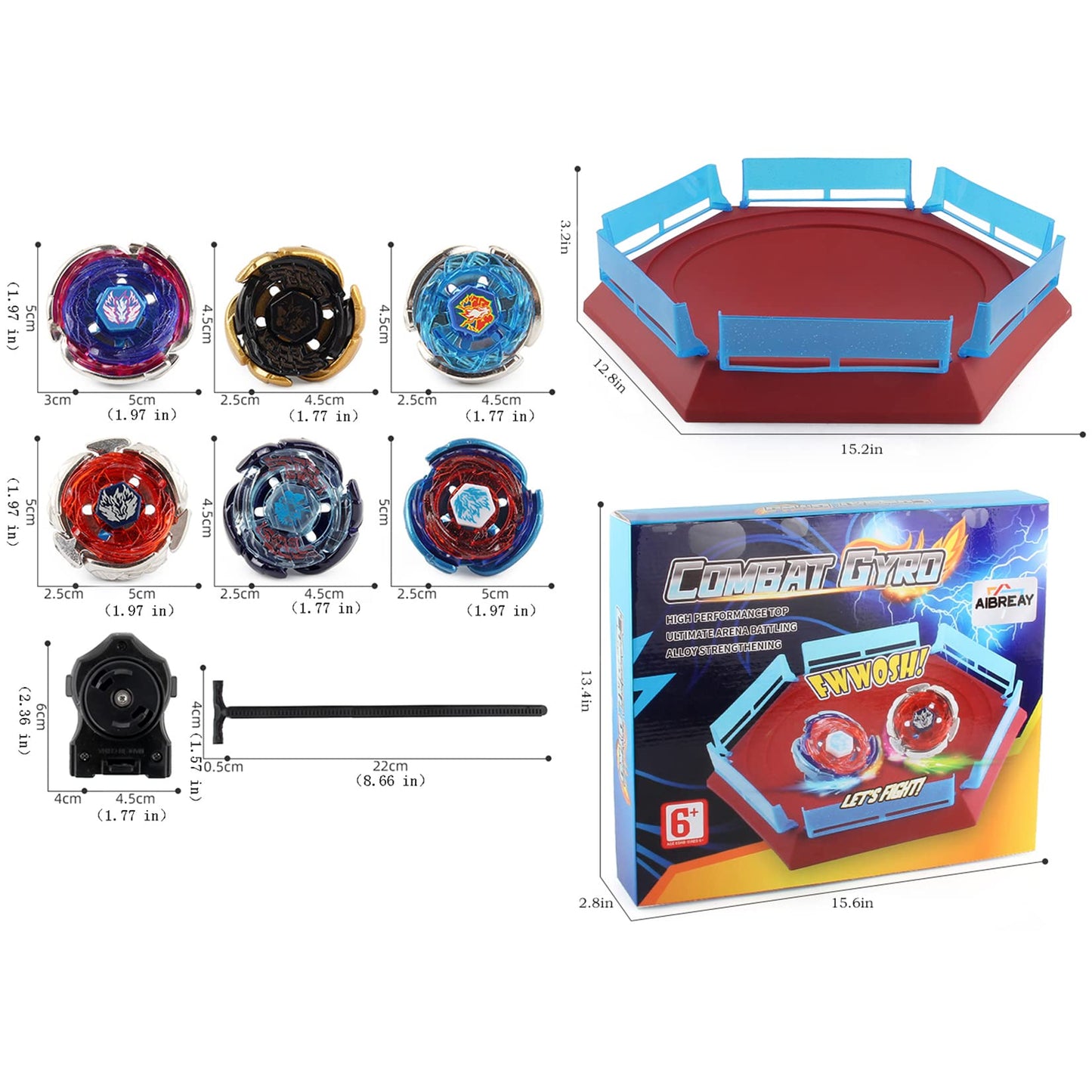 AIBREAY Battling Top Stadium Set – 6 Fusion Tops, 2 Launchers, Arena