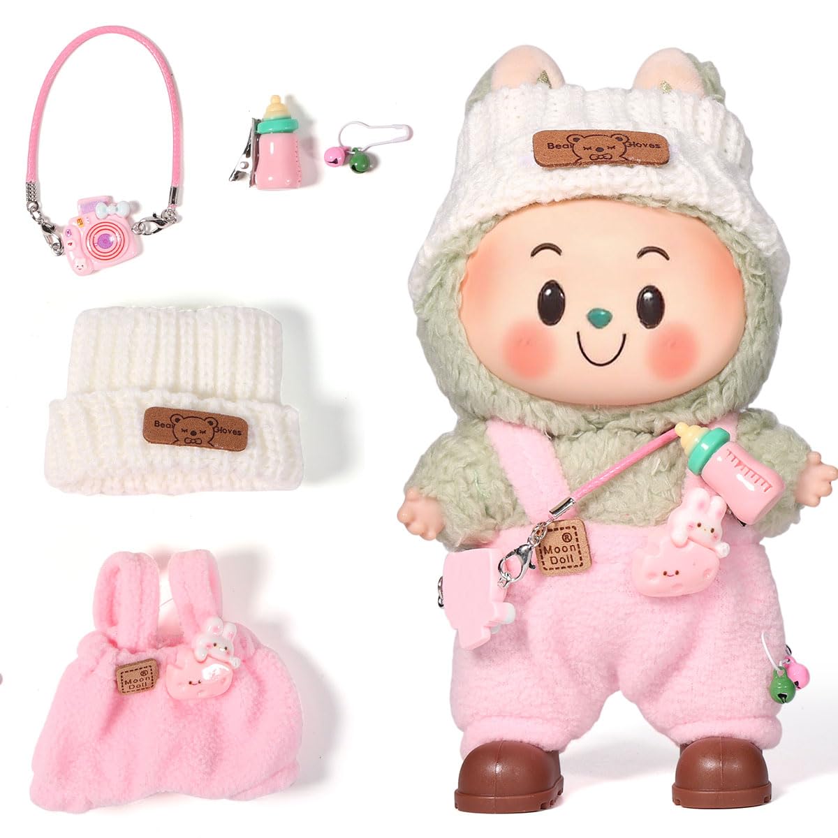 AICase 17cm Doll Clothes - 3-Piece Pink-16 Set (Top, Hat & Accessories)