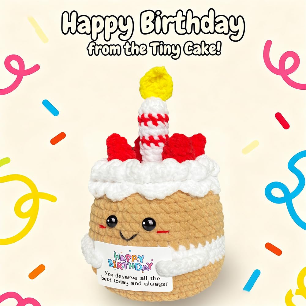 AicooFest Happy Birthday Crochet Cake – Unique Handmade Gift with Card for Women